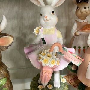 Charming Rabbit Figurine with Flowers